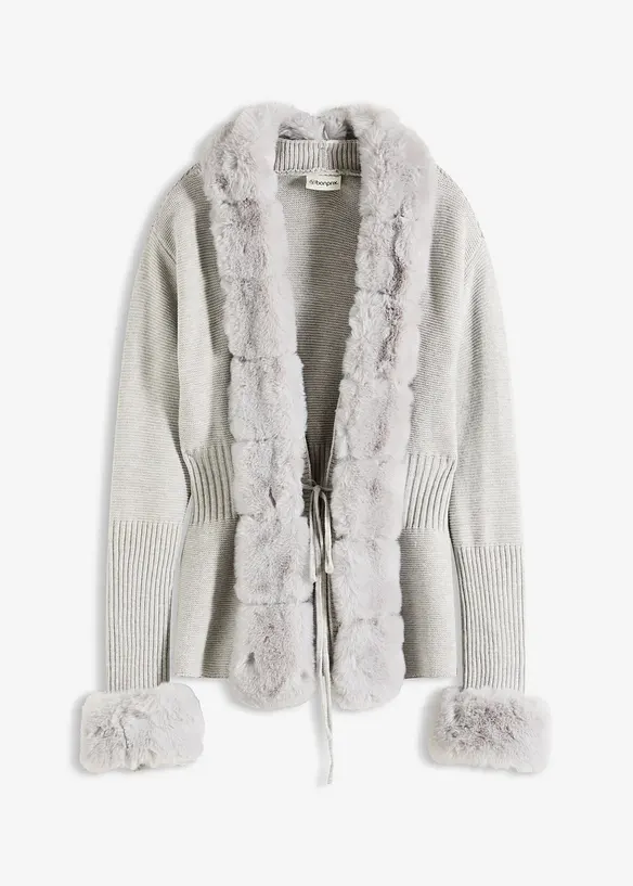 Cardigan con pelliccia sintetica, bonprix