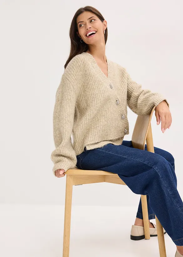 Cardigan in filato grosso di misto lana morbido, bonprix