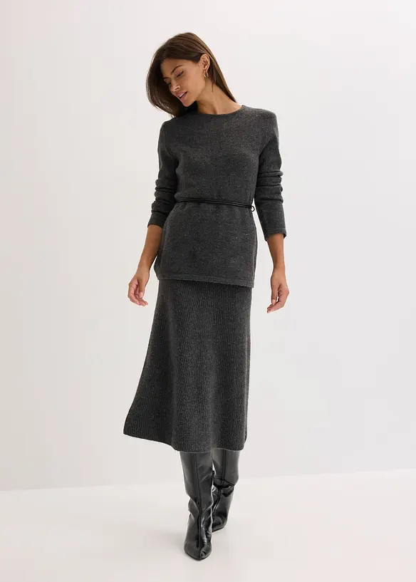 Maglia con percentuale di lana e cinturina in similpelle, bonprix