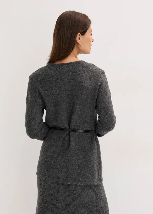 Maglia con percentuale di lana e cinturina in similpelle, bonprix