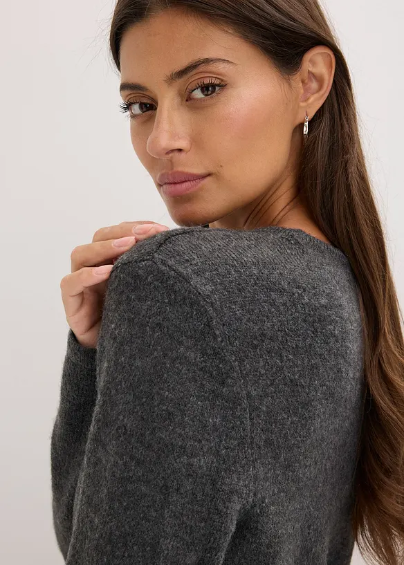 Maglia con percentuale di lana e cinturina in similpelle, bonprix