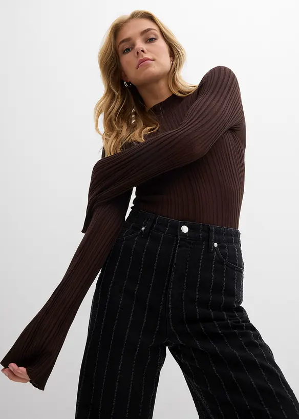 Jeans wide leg con effetti destroyed, vita alta, bonprix