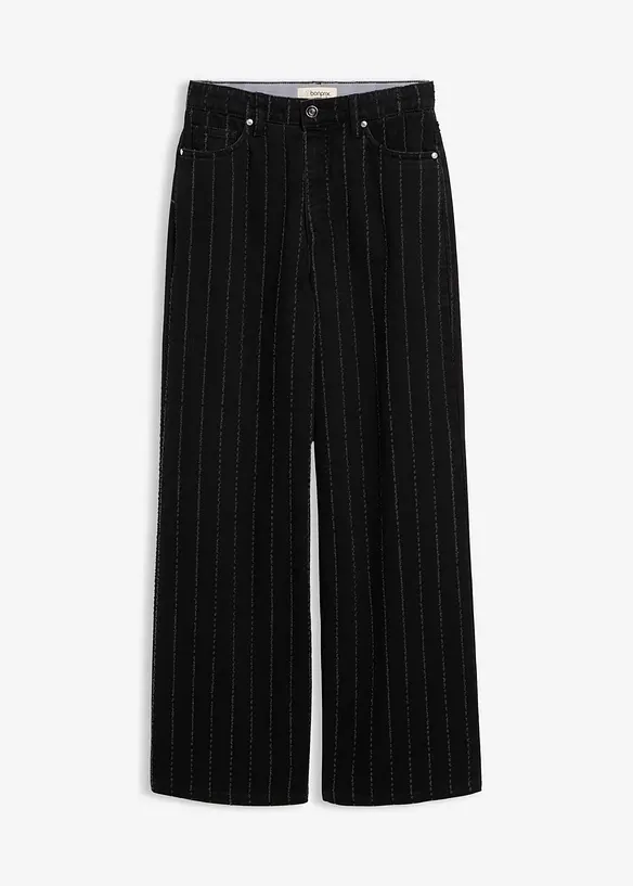 Jeans wide leg con effetti destroyed, vita alta, bonprix