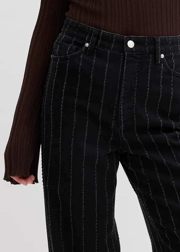 Jeans wide leg con effetti destroyed, vita alta, bonprix