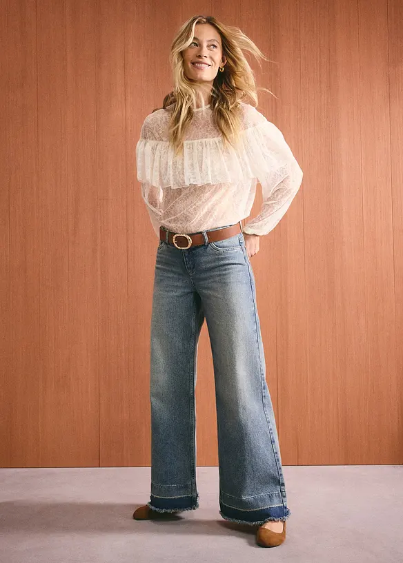 Jeans wide leg, vita media, bonprix