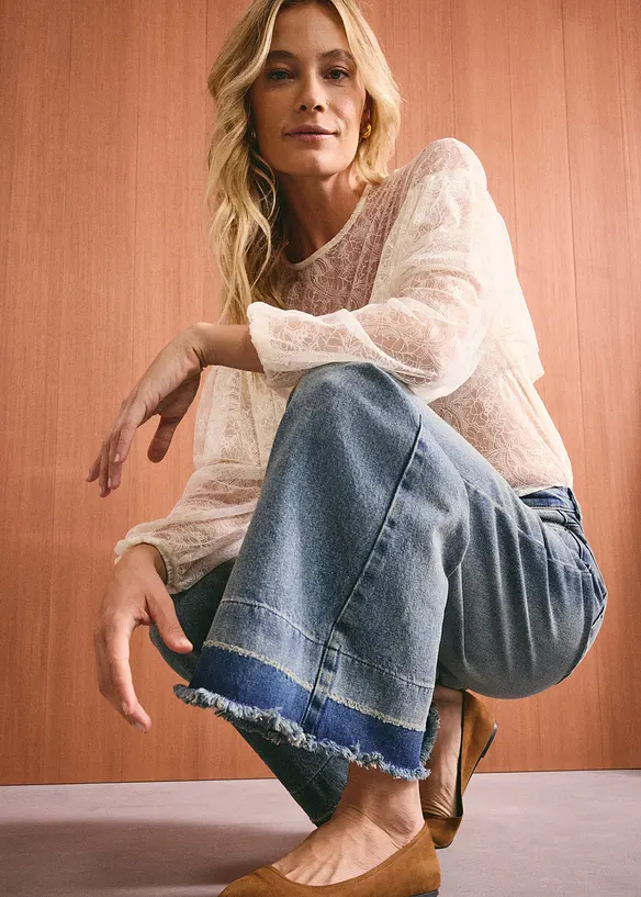 Jeans wide leg, vita media, bonprix
