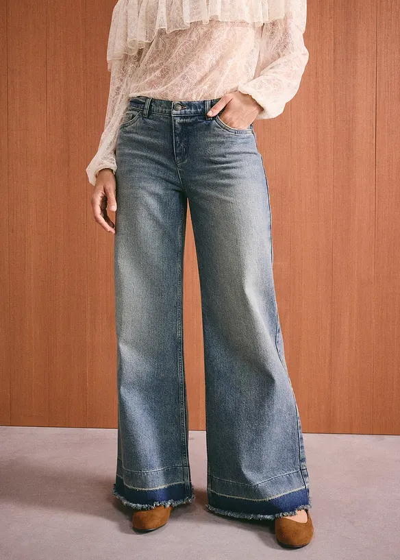 Jeans wide leg, vita media, bonprix