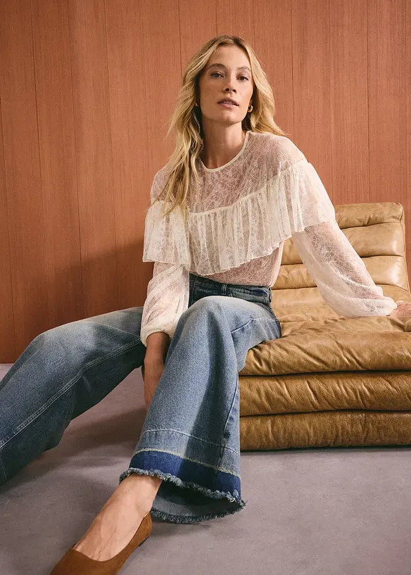 Jeans wide leg, vita media, bonprix