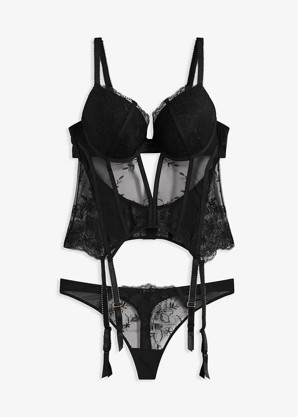 Corsetto con ferretto e perizoma con delicati ricami (set 2 pezzi), bonprix