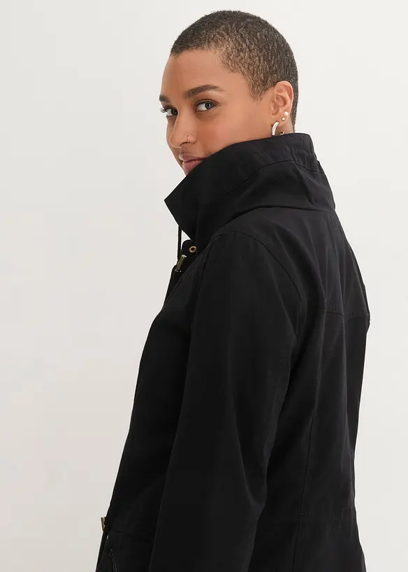 Parka corto in cotone a collo alto con coulisse, bonprix