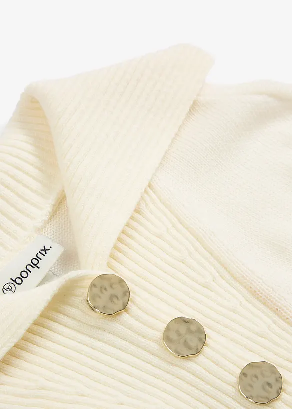 Maglione in lana merino a collo ampio con bottoni, bonprix