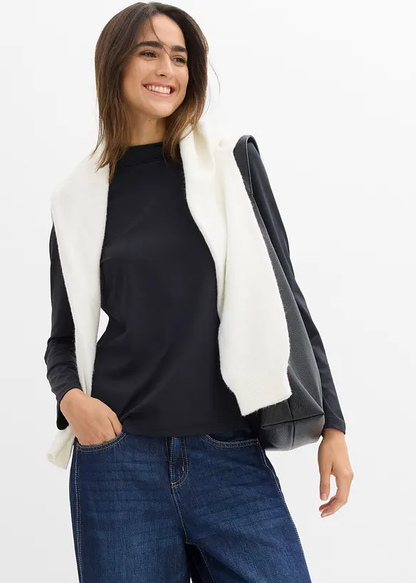 Maglia a maniche lunghe con collo dritto, bonprix