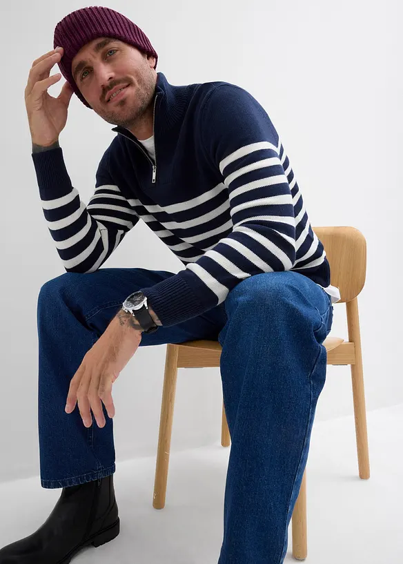 Maglione con mezza zip regular fit, bonprix