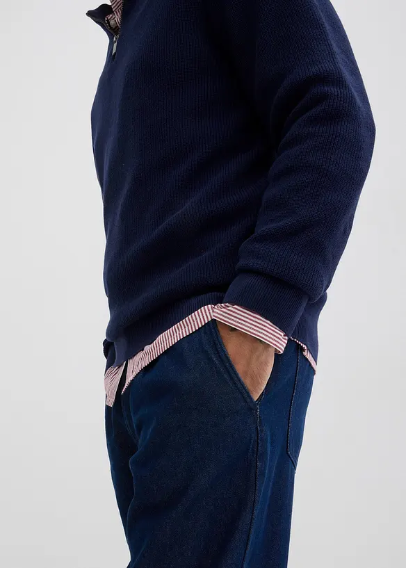 Maglione con mezza zip in puro cotone, bonprix