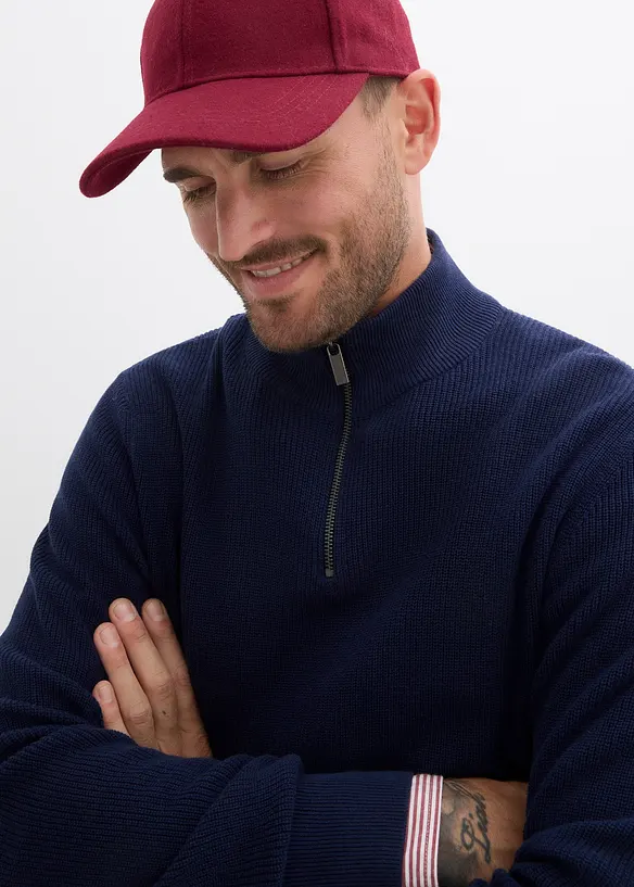 Maglione con mezza zip in puro cotone, bonprix