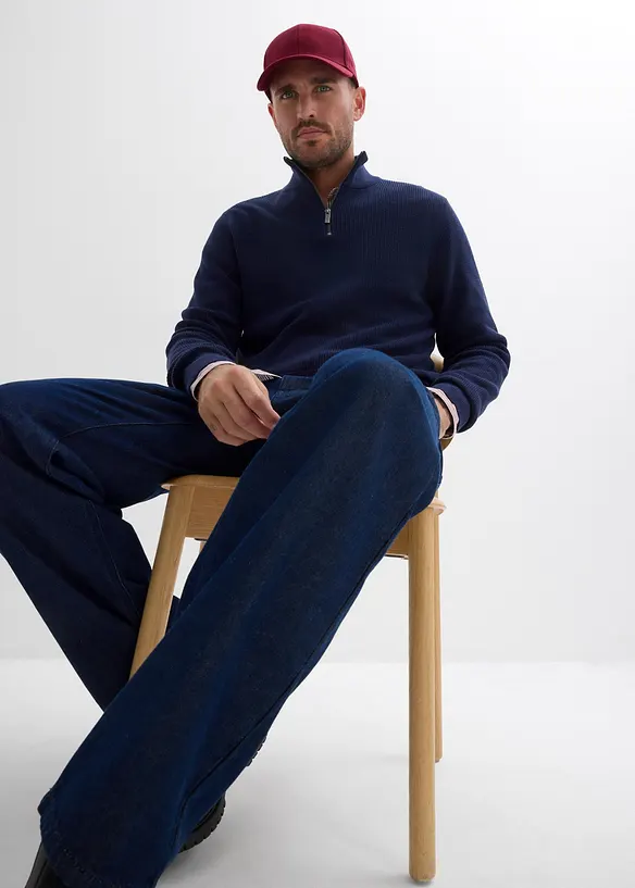 Maglione con mezza zip in puro cotone, bonprix