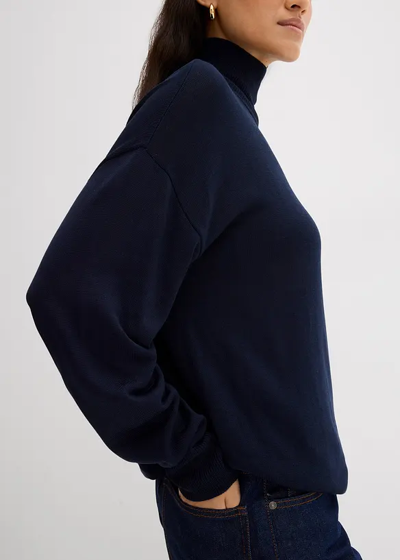 Maglione leggero in filato fine di misto viscosa con collo alto ampio, bonprix