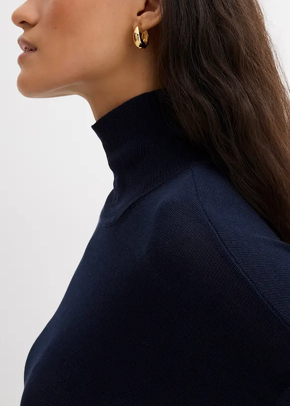 Maglione leggero in filato fine di misto viscosa con collo alto ampio, bonprix