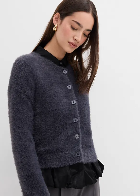 Cardigan in filato peloso di misto viscosa, bonprix