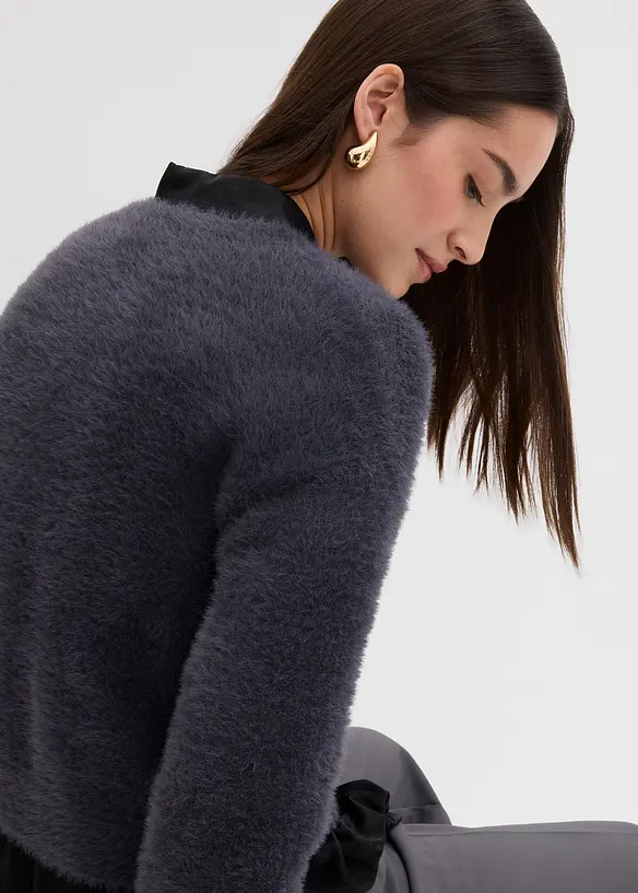 Cardigan in filato peloso di misto viscosa, bonprix