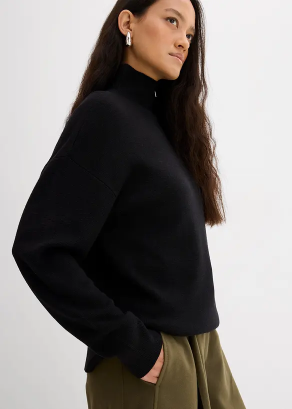 Maglione in misto viscosa con cerniera, bonprix
