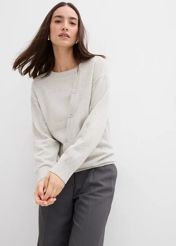 Maglione in filato fine con abbottonatura asimmetrica, bonprix