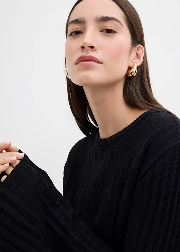 Maglione plissettato in filato fine di misto viscosa, bonprix