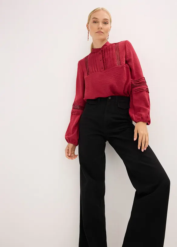 Pantaloni in twill di puro cotone, vita alta, bonprix