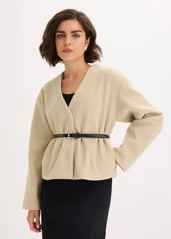 Blazer oversize effetto lana sfoderato, con cintura, bonprix