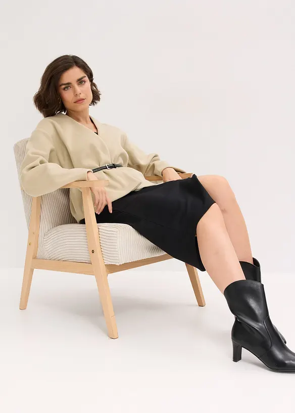 Blazer oversize effetto lana sfoderato, con cintura, bonprix
