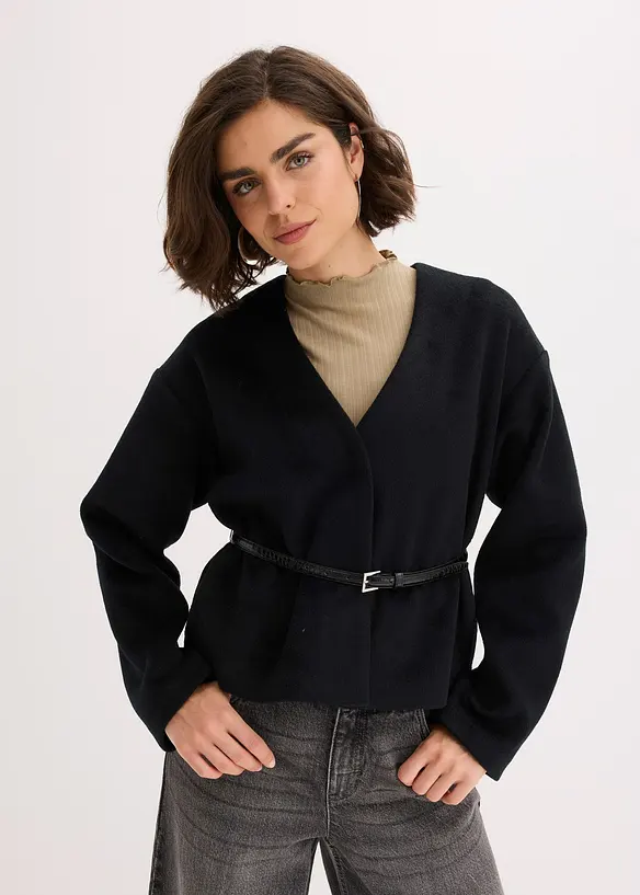 Blazer oversize effetto lana sfoderato, con cintura, bonprix