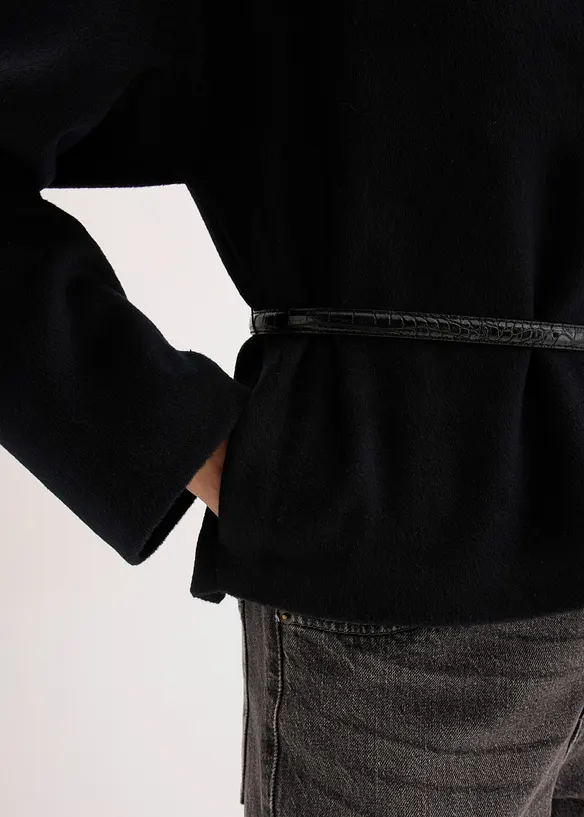 Blazer oversize effetto lana sfoderato, con cintura, bonprix