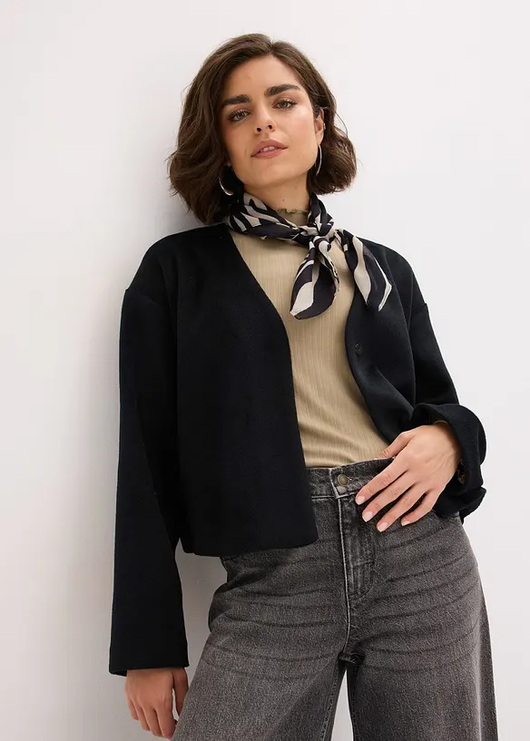 Blazer oversize effetto lana sfoderato, con cintura, bonprix