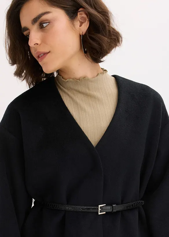 Blazer oversize effetto lana sfoderato, con cintura, bonprix