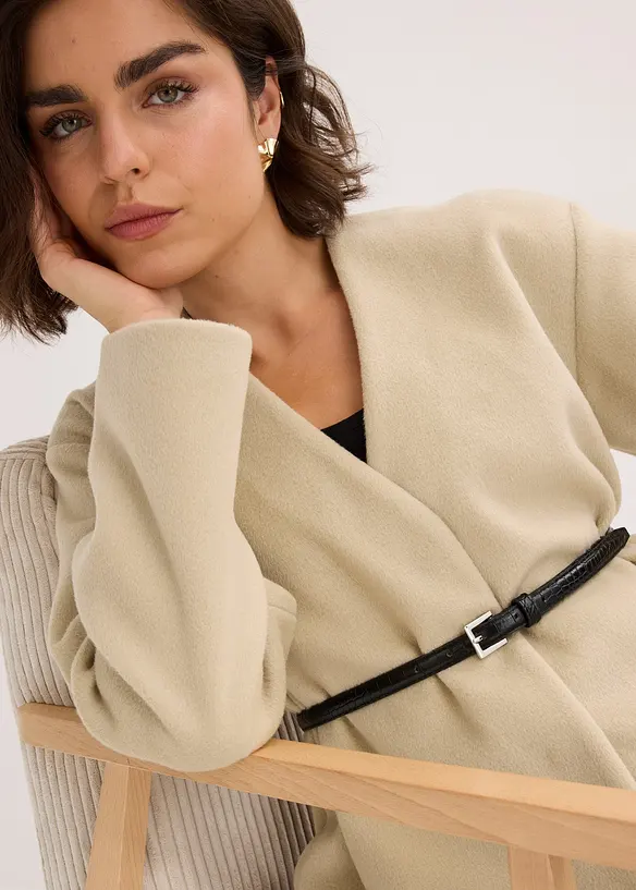 Blazer oversize effetto lana sfoderato, con cintura, bonprix