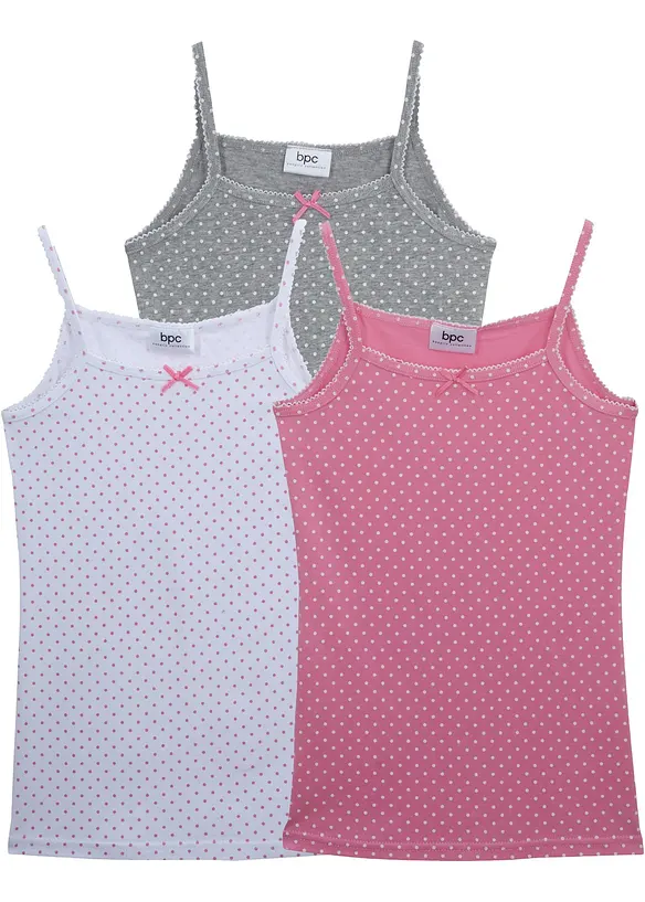 Canottiera con cotone morbido e fiocco in satin (pacco da 3), bonprix