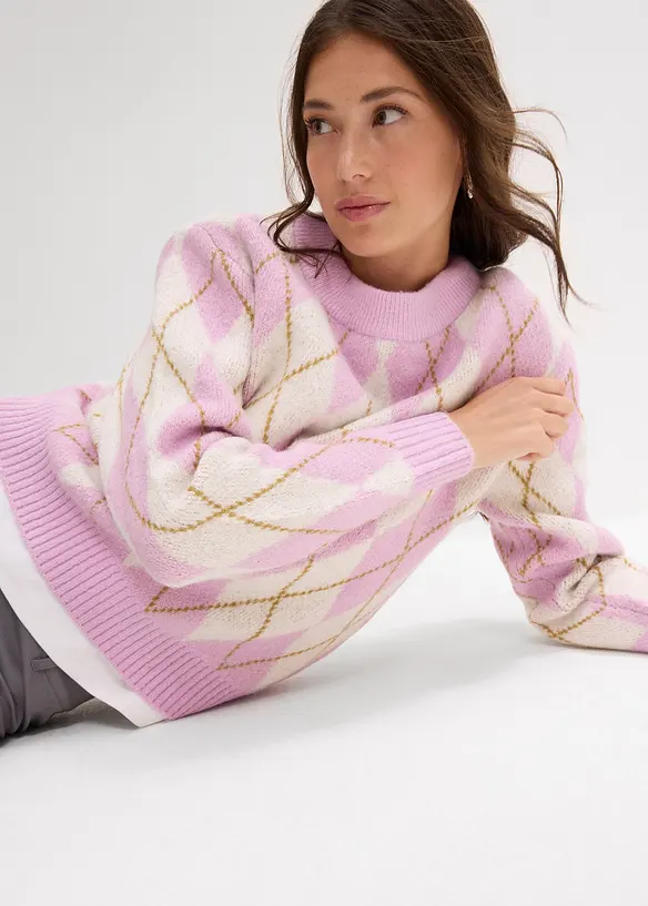 Maglione in filato fine a quadri, bonprix