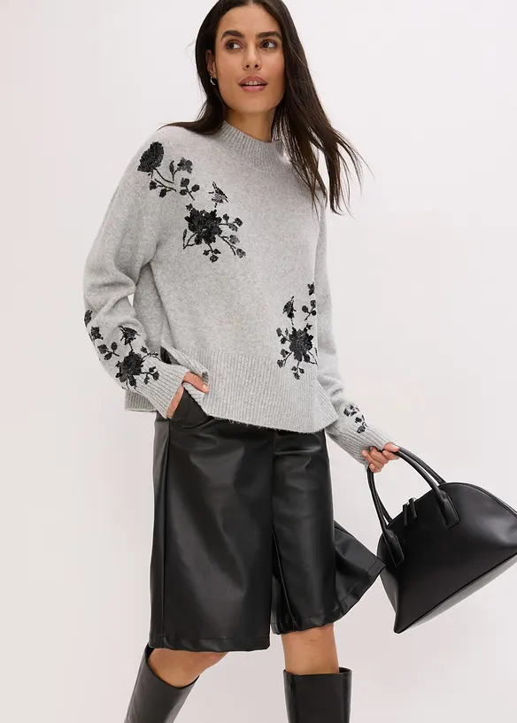 Maglione con ricamo e paillettes, bonprix