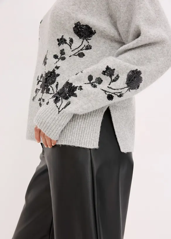 Maglione con ricamo e paillettes, bonprix