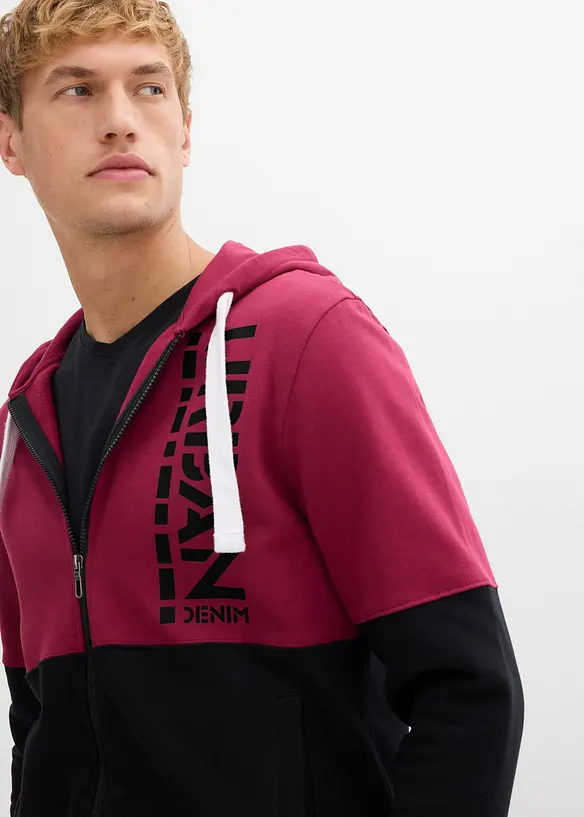 Felpa con zip e cappuccio in puro cotone biologico, bonprix