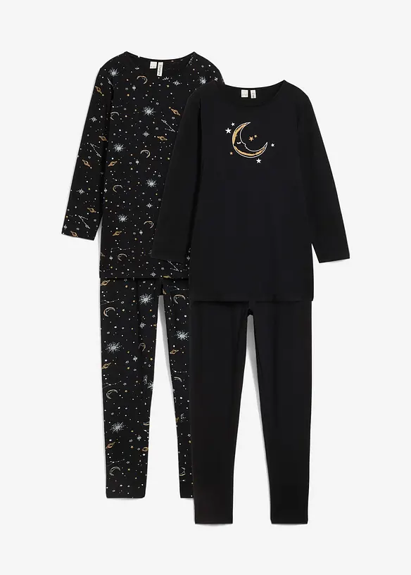 Maglia lunga e leggings con cotone biologico morbido e stampa glitterata (set 4 pezzi), bonprix