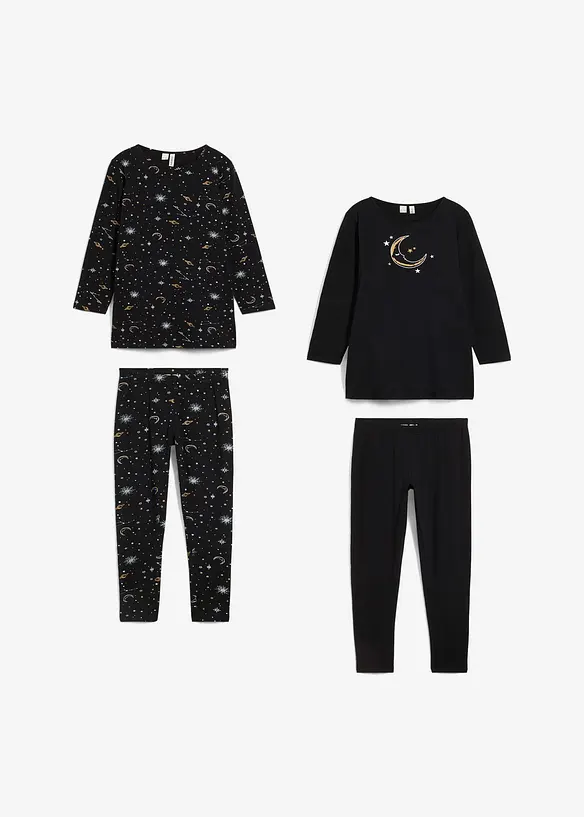 Maglia lunga e leggings con cotone biologico morbido e stampa glitterata (set 4 pezzi), bonprix