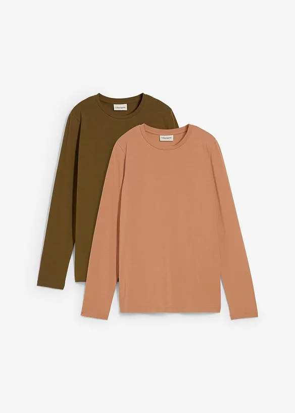 Maglia a maniche lunghe con puro cotone biologico (pacco da 2), bonprix