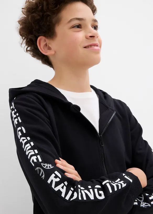 Felpa con zip e cappuccio in cotone biologico, bonprix