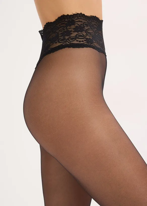 Collant velati con cinturino in pizzo, 15 DEN, bonprix