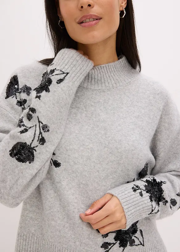 Maglione con ricamo e paillettes, bonprix