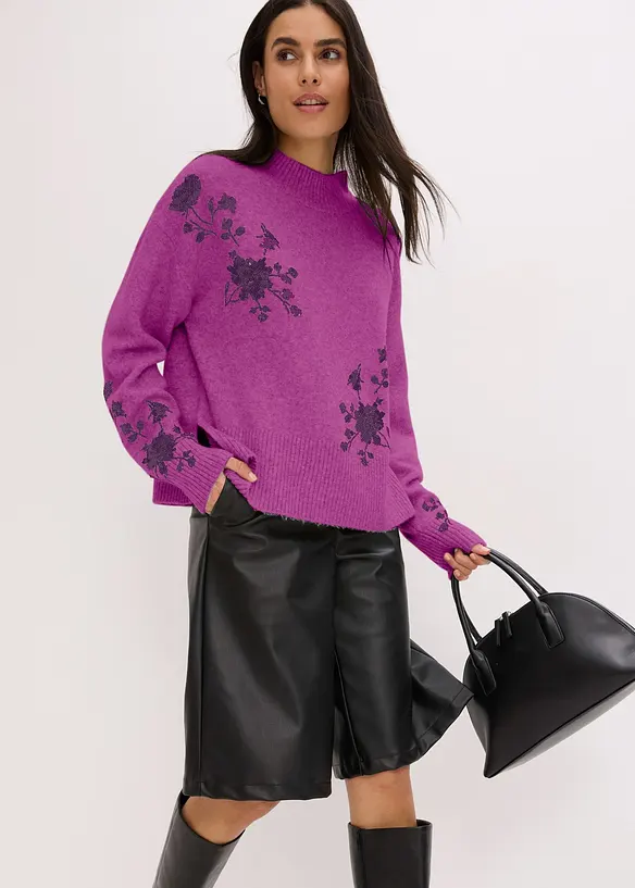 Maglione con ricamo e paillettes, bonprix