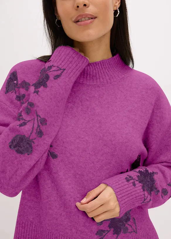 Maglione con ricamo e paillettes, bonprix