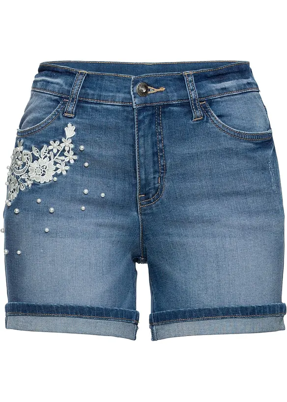 Shorts di jeans con applicazioni, vita media, bonprix