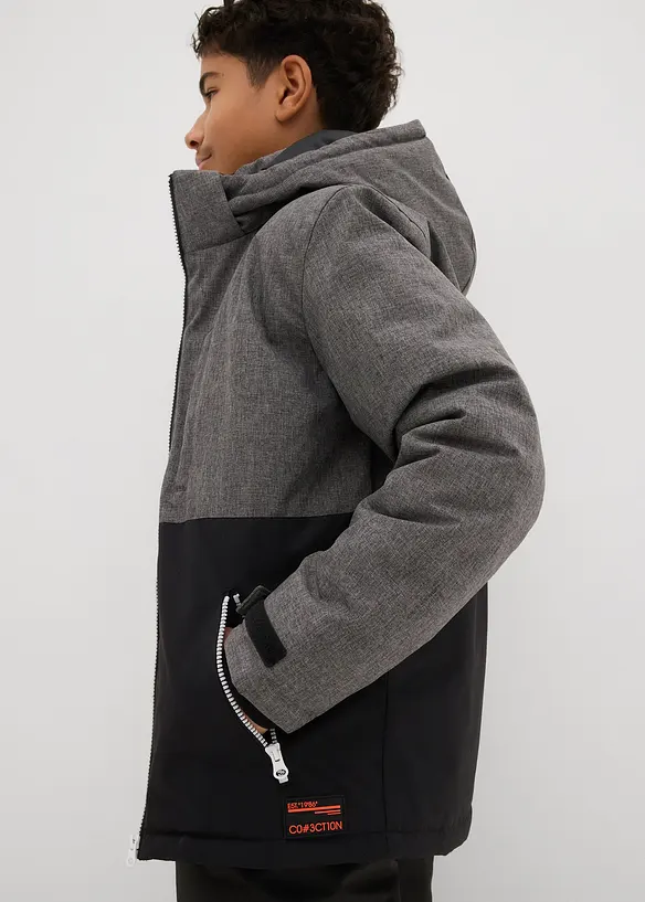 Giacca invernale imbottita in color block con cappuccio, bonprix